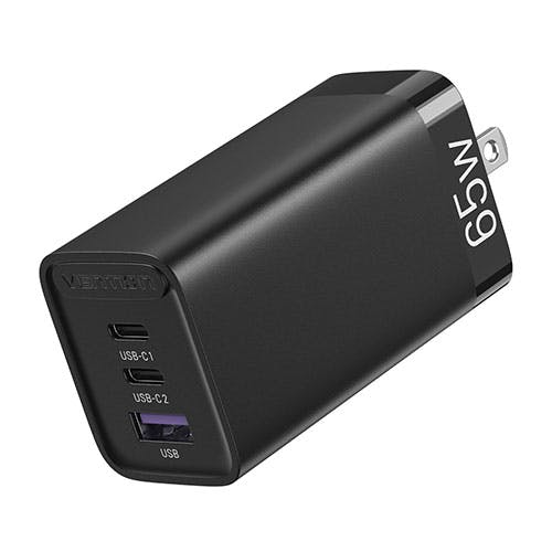 VENTION 3-port USB(C+C+A) GaN コンセント充電器(65W/30W/30W) ブラック 充電器・チャージャー