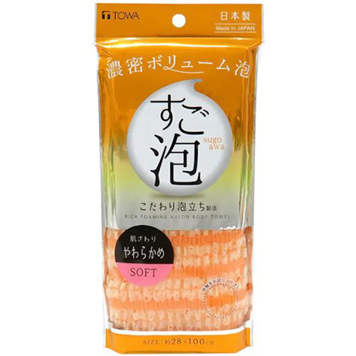 東和産業 すご泡IV ナイロンタオル やわらかめ オレンジ