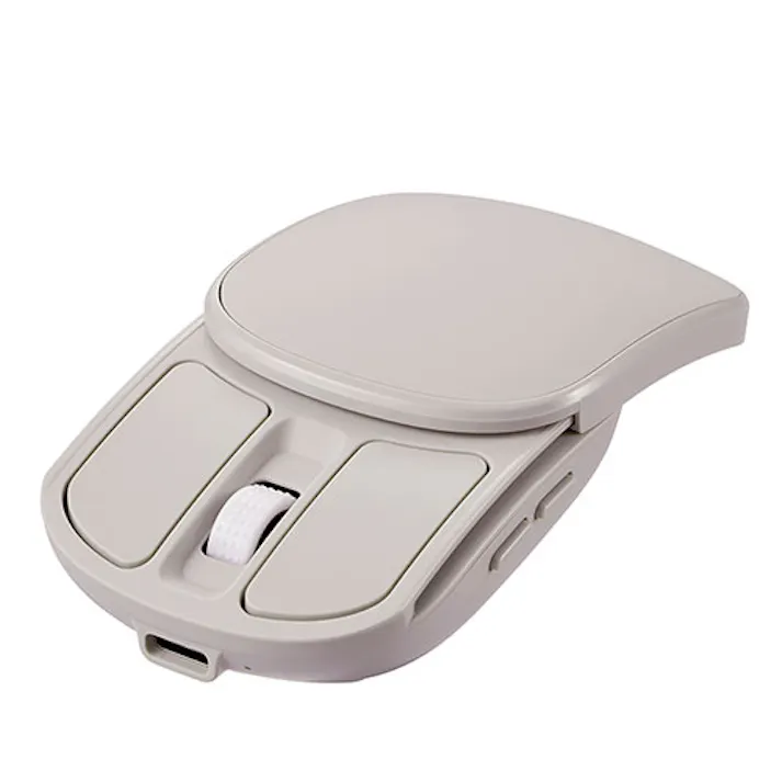 Digio 無線充電式スライド静音5ボタンBlueLEDマウス グレージュ