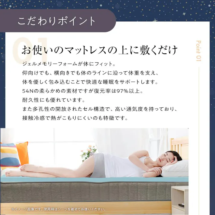 超低反発ジェルメモリーフォームトッパー 柔らかいトッパー カバー洗える 冷感ジェルマットレス 厚さ3センチ 柔らかめ 薄いマットレスパッド ダブルサイズ 通気性 硬すぎるベッドマットレスの上に敷くだけで寝心地改善