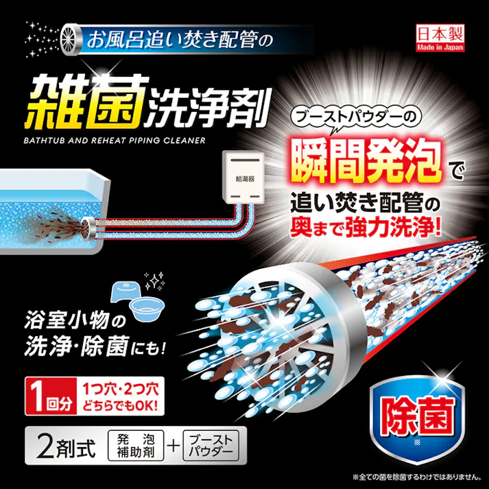 【お風呂追い焚き配管の雑菌洗浄剤(1回分) お得な3個セット】 瞬間発泡で奥まで強力洗浄 追い焚き配管 洗浄 除菌 二剤式 クエン酸 過炭酸ナトリウム 1つ穴 2つ穴 OK 浴室小物にも ちあふる JAN:4989409099548