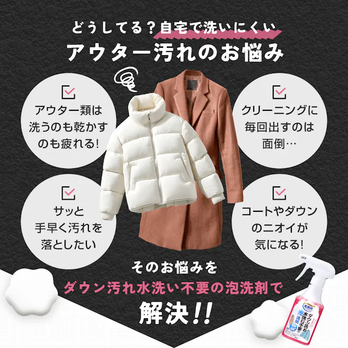 【クリーニング屋さんのダウン汚れ水洗い不要の泡洗剤 お得な3個セット】 スプレーして拭き取り簡単 無香料 中性 消臭 衣類ケア ダウン コート 制服 おうちクリーニング ちあふる JAN:4989409102927