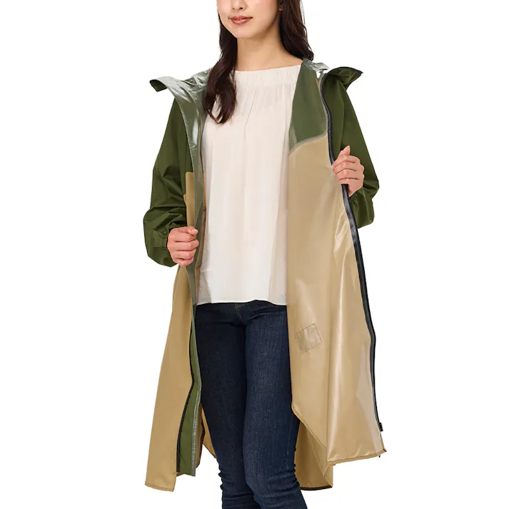 【フードがズレにくいレインコート】 リュックごとカバー ゆったり設計 耐水圧3500mm 撥水 防水テープ 自転車通学 収納ポーチ付き ちあふる JAN:4989409104679