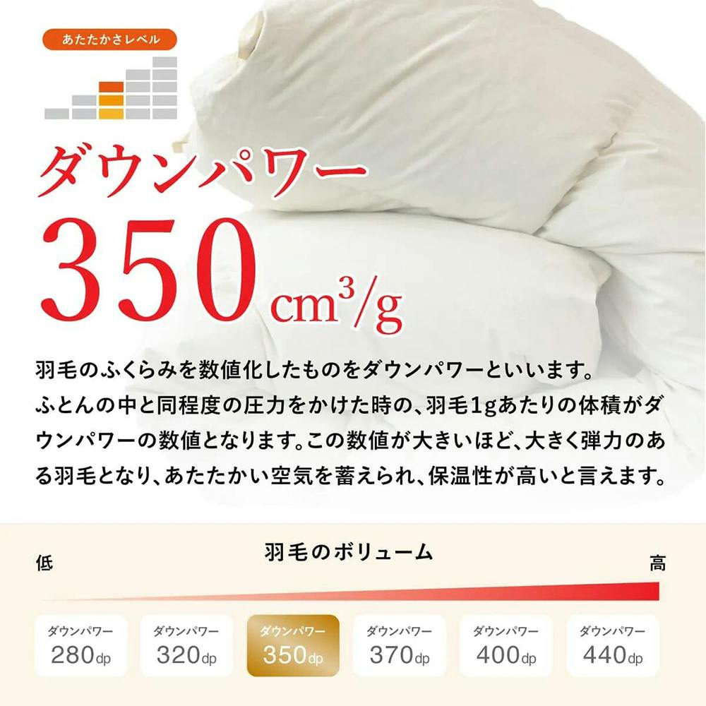 羽毛布団 ダブル ナチュラルダック 綿100% 350dp 防ダニ 抗菌 消臭