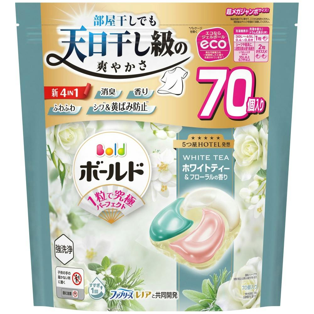 【4点まとめ買い】ボールドジェルボール4D心弾けるホワイトティー＆フローラルの香りつめかえ超メガジャンボサイズ × 4点【送料込み】 ＃hrm-4987176336385