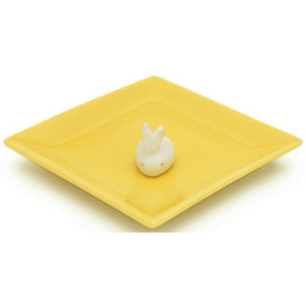 陶器香皿＆ウサギ香立（イエロー） ×1点【送料込み】 ＃hrm-4902125975255