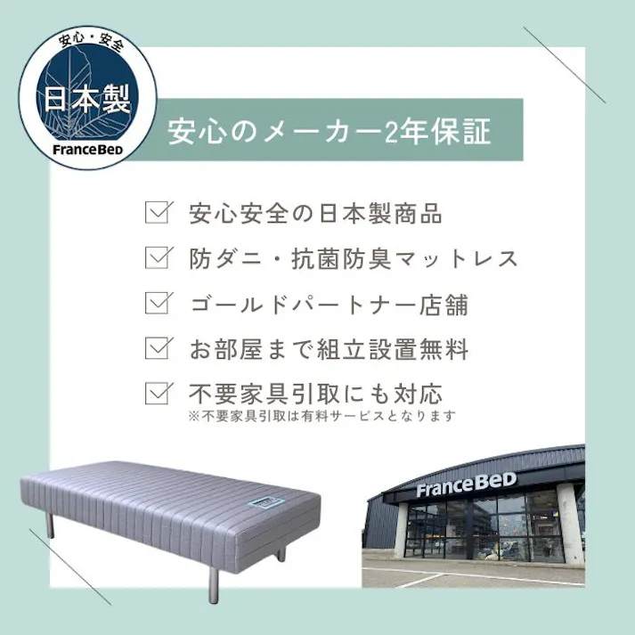 フランスベッド 脚付きマットレス ダブルサイズ D 高密度連続スプリング 3色から選べるカラーバリエーション
