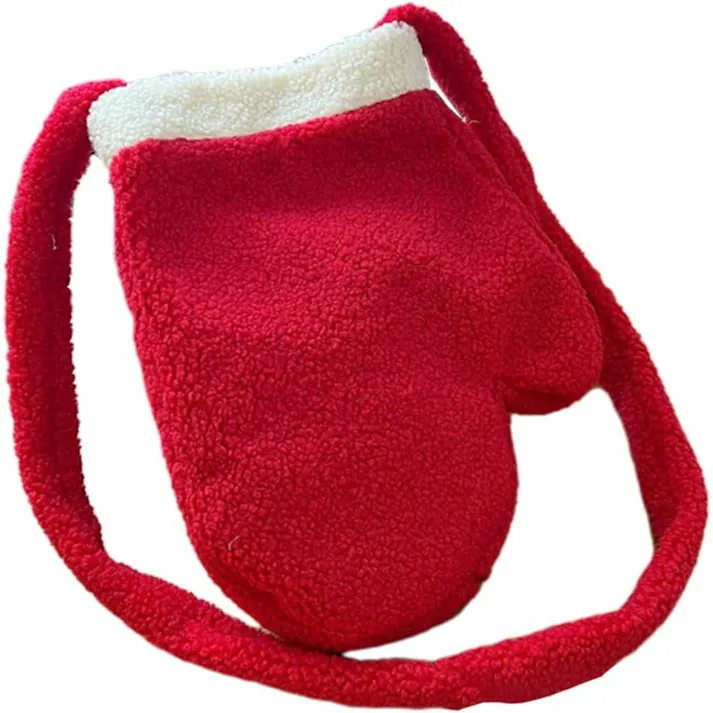 クリスマスバッグ かわいい 赤い手袋 大容量 ショルダーバッグ レデース 漫画 ぬいぐるみ ふわふわ もこもこ 秋冬 パーティー用