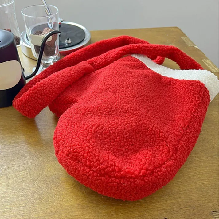 クリスマスバッグ かわいい 赤い手袋 大容量 ショルダーバッグ レデース 漫画 ぬいぐるみ ふわふわ もこもこ 秋冬 パーティー用