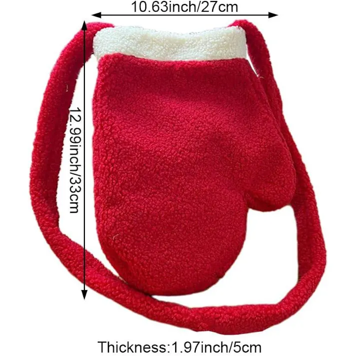 クリスマスバッグ かわいい 赤い手袋 大容量 ショルダーバッグ レデース 漫画 ぬいぐるみ ふわふわ もこもこ 秋冬 パーティー用