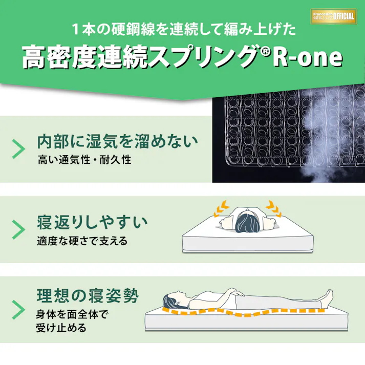 フランスベッド 折りたたみマットレス FD-W02 フォールドエアー SS セミシングルサイズ 高密度連続スプリング 抗菌・防臭・防ダニ加工 簡単収納・持ち運びにも便利