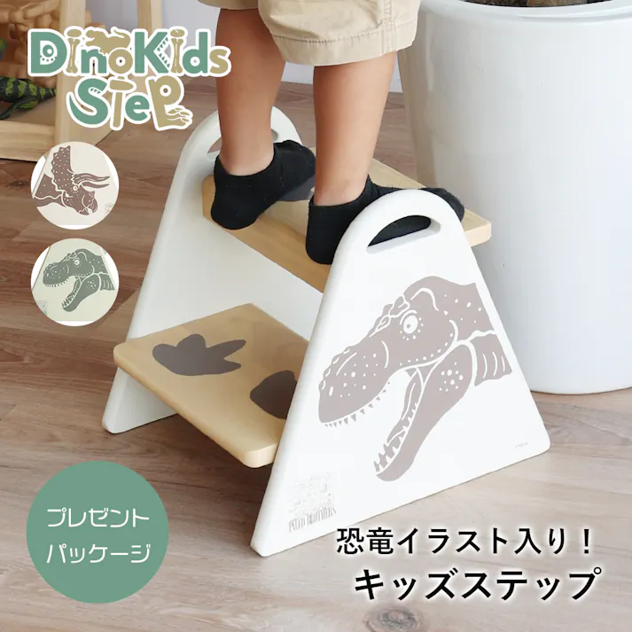 恐竜イラスト入り 遊び心をくすぐるキッズ踏み台 Dino Kids Step