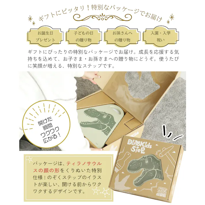 恐竜イラスト入り 遊び心をくすぐるキッズ踏み台 Dino Kids Step