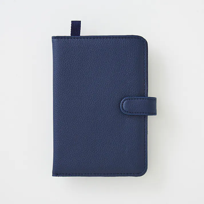【薄型カードケース レザー調 A-03(ネイビーブルー)】 ちあふる カード20枚すっきり収納 薄型 見開き レザー調 ループ付 携帯便利 JAN:4989409097476
