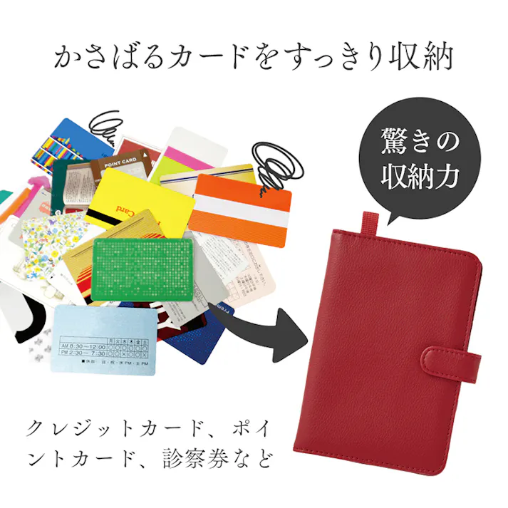 【薄型カードケース レザー調 A-03(ワインレッド)】 ちあふる カード20枚すっきり収納 薄型 見開き レザー調 ループ付 携帯便利 JAN:4989409097483