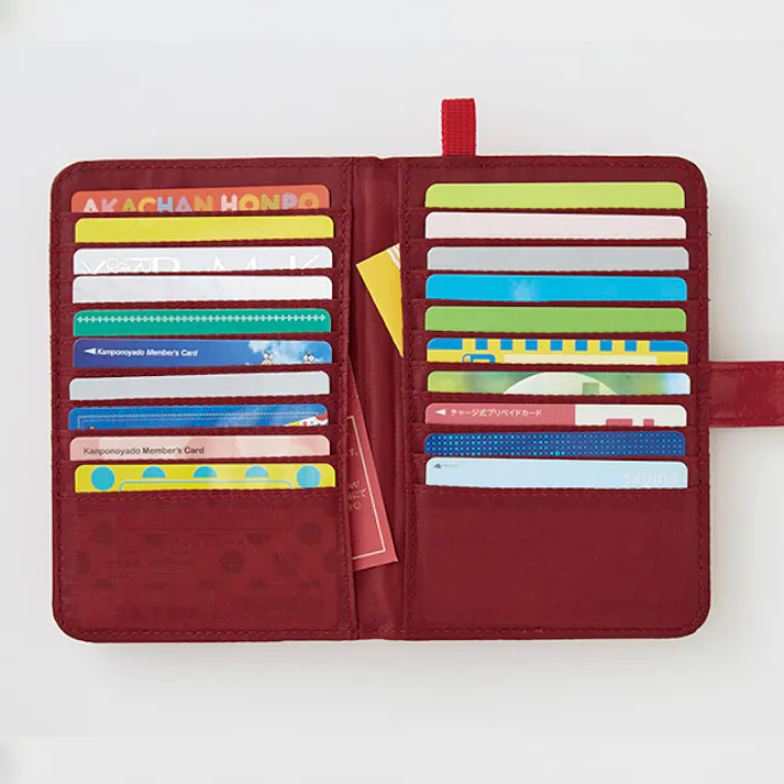 【薄型カードケース レザー調 A-03(ワインレッド)】 ちあふる カード20枚すっきり収納 薄型 見開き レザー調 ループ付 携帯便利 JAN:4989409097483