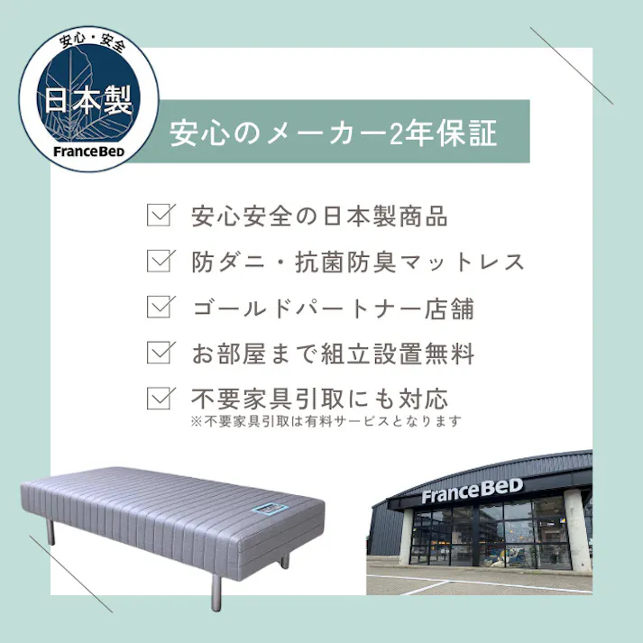 フランスベッド 脚付きマットレス セミダブルサイズ M 高密度連続スプリング 3色から選べるカラーバリエーション 3種類の選べる脚の高さ FranceBed 通気性抜群