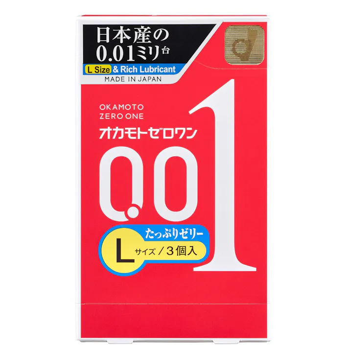 オカモトゼロワン 0.01ミリ コンドーム たっぷりゼリー Lサイズ 3個入 ×1点【送料込み】 #4547691802019