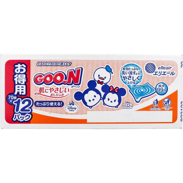 グーン 肌にやさしいおしりふき ディズニーツムツムデザイン 詰替用 70枚×12個パック ×1点【送料込み】 #4902011831931