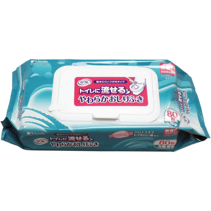 リフレ トイレに流せるやわらかおしりふき 大判・厚手 80枚入 ×1点【送料込み】 #4904585591617