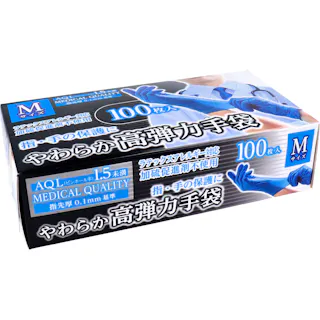やわらか高弾力手袋 ビニール素材 ノンパウダー Mサイズ 100枚入 ×1点【送料込み】 #4956525001359