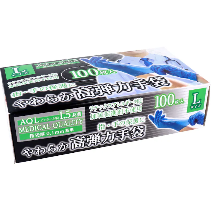 やわらか高弾力手袋 ビニール素材 ノンパウダー Lサイズ 100枚入 ×1点【送料込み】 #4956525001366