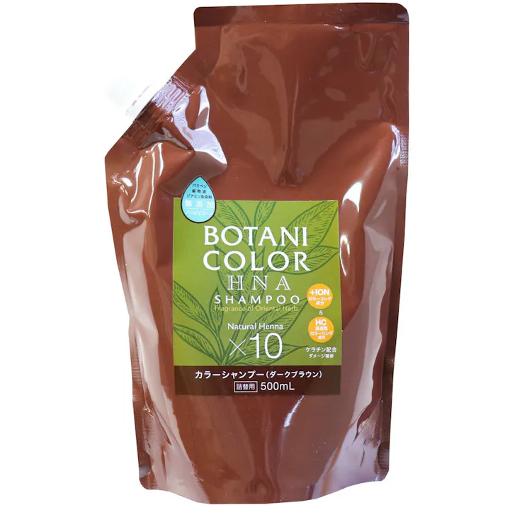 Mottoボタニカラーシャンプー(ヘンナ入り) ダークブラウン 詰替用 500mL ×1点【送料込み】 #4969133276279