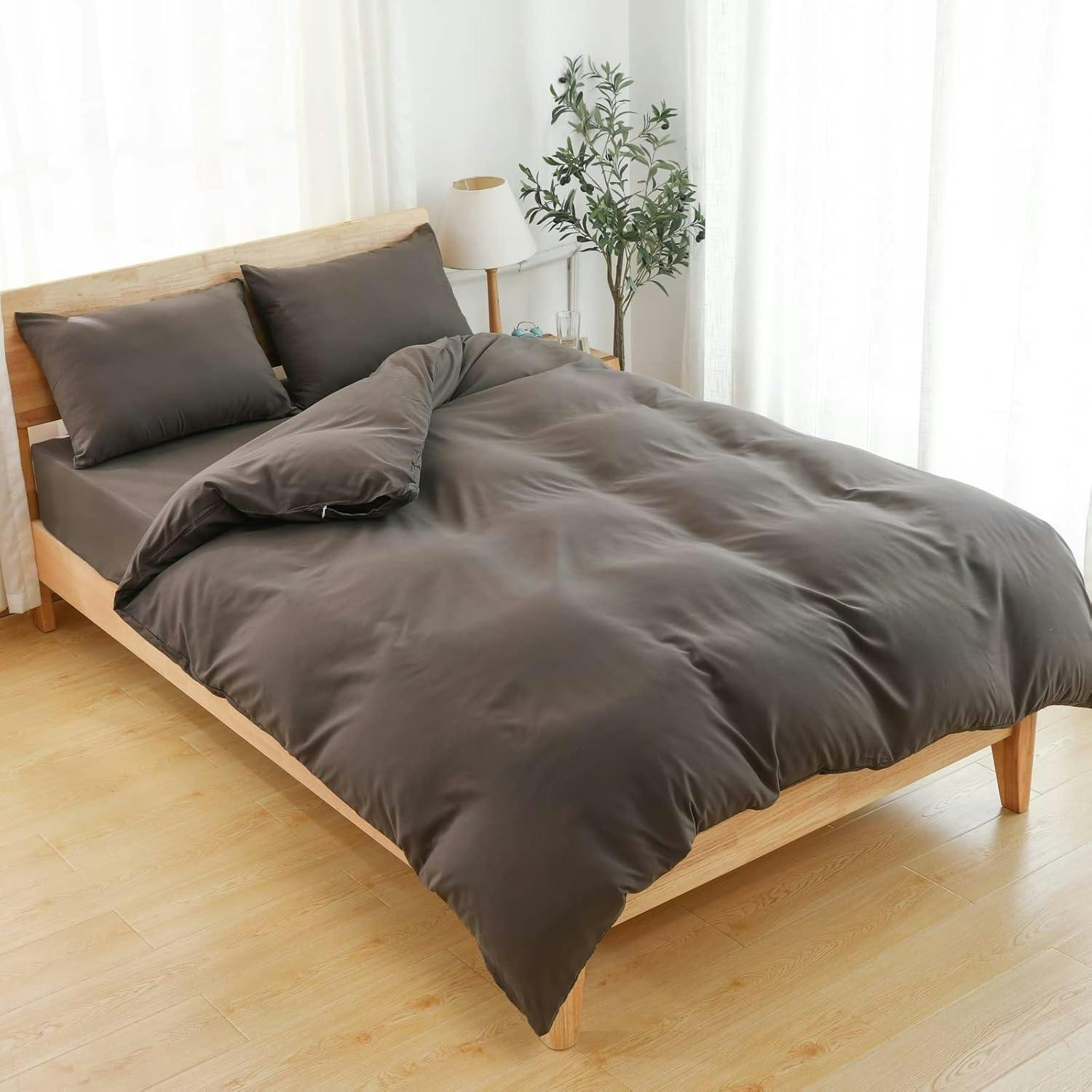 【送料無料】布団カバー 3点セット シングル シーツ 寝具カバーセット 掛け布団カバー ボックスシーツ 枕カバー ベッド用 布団用 洋式・和式兼用 洗い替え速乾タイプ tobest ブラウン