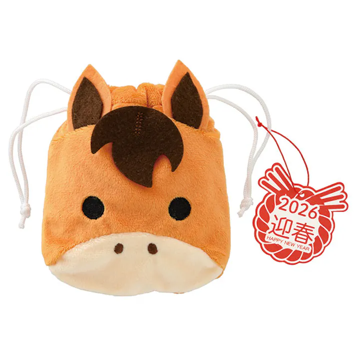 ヘッズ ラッピング袋 巾着 W135×H130mm 茶 10枚 2026干支ウマ巾着バッグ 午 馬 HEADS 26ET-KBS