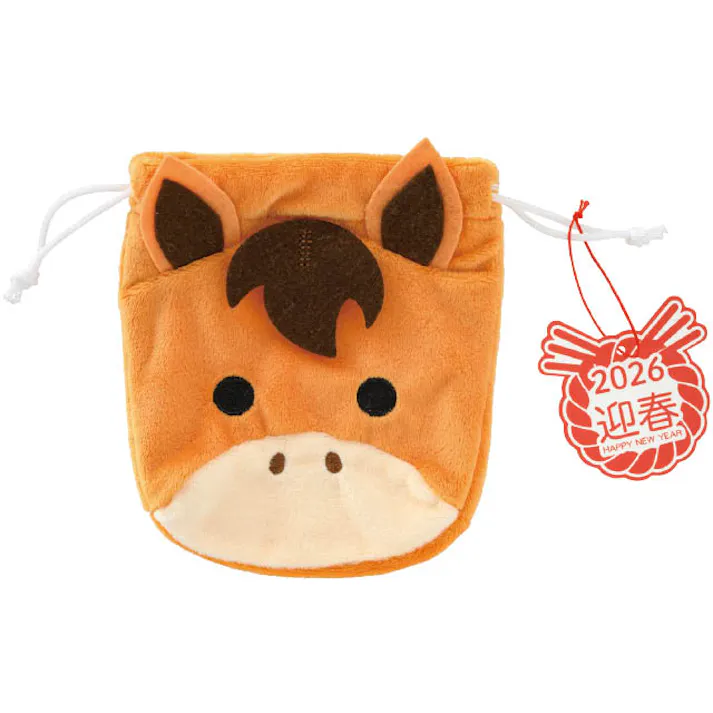 ヘッズ ラッピング袋 巾着 W135×H130mm 茶 10枚 2026干支ウマ巾着バッグ 午 馬 HEADS 26ET-KBS