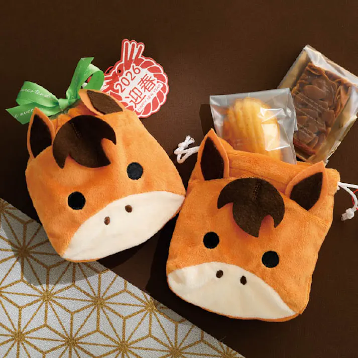 ヘッズ ラッピング袋 巾着 W135×H130mm 茶 10枚 2026干支ウマ巾着バッグ 午 馬 HEADS 26ET-KBS