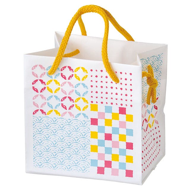 ヘッズ 手提げ袋 W120×D90×H120mm カラフル 20枚 和模様 キューブ