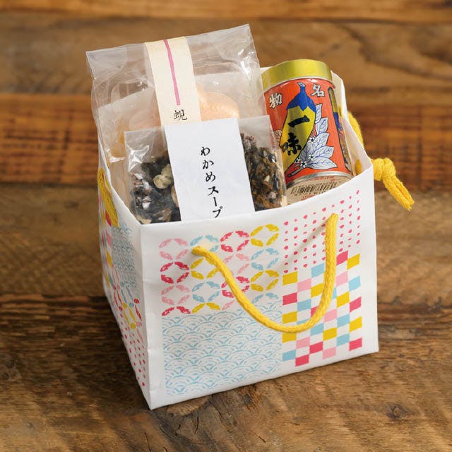 ヘッズ 手提げ袋 W120×D90×H120mm カラフル 20枚 和模様 キューブ