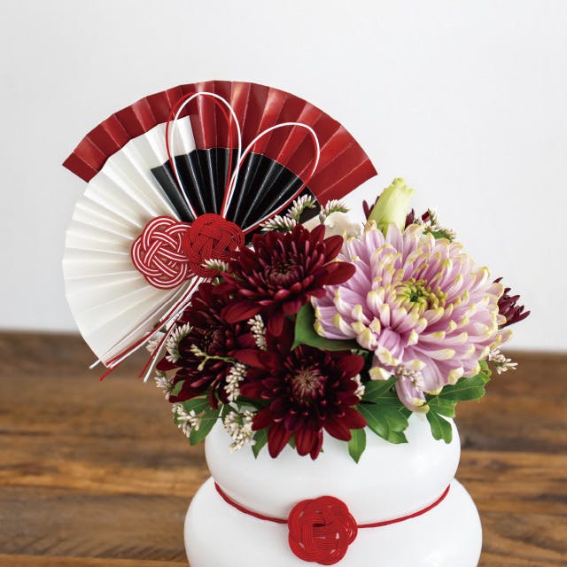 ヘッズ フラワーピック W150×H140(全長500)mm 紅白 6本 扇フラワー