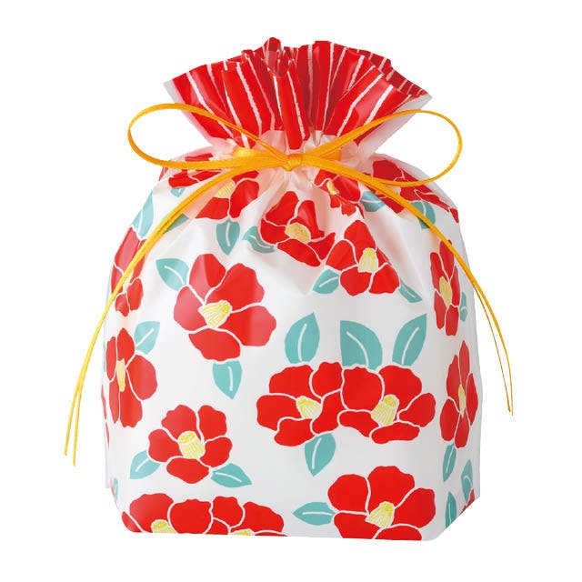 ヘッズ ラッピング袋 巾着 W180×D80×H180mm 赤 20枚 和風PE巾着バッグ