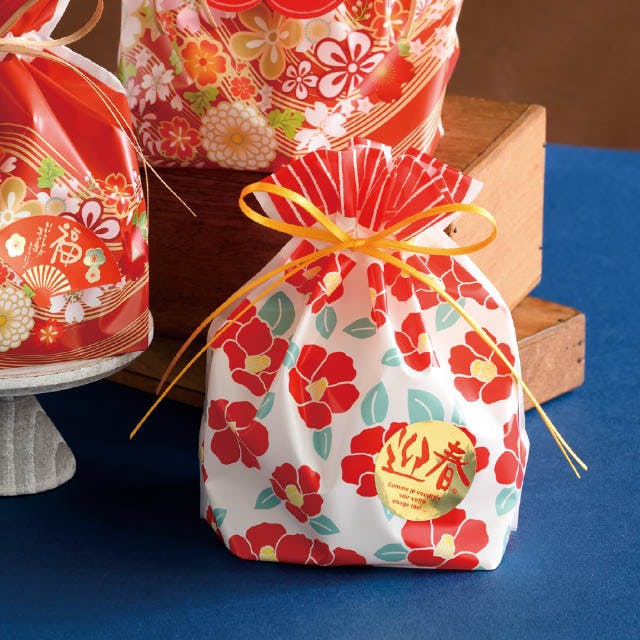 ヘッズ ラッピング袋 巾着 W180×D80×H180mm 赤 20枚 和風PE巾着バッグ