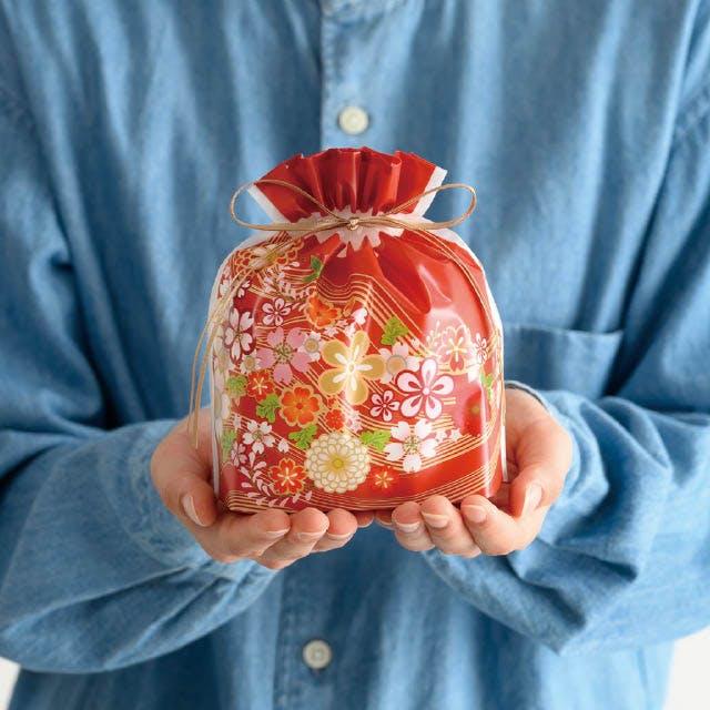 ヘッズ ラッピング袋 巾着 W180×D80×H180mm 赤 20枚 和風PE巾着バッグ