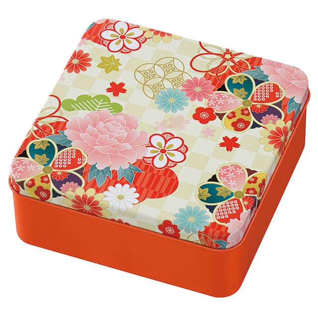 ヘッズ ギフト缶 W127×D127×H50mm 赤 10個 和風ギフト缶 和柄 HEADS WA-CAN1