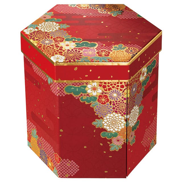 ヘッズ ギフトボックス W197×D172×H182mm 赤 4個 和風六角三段貼箱 和