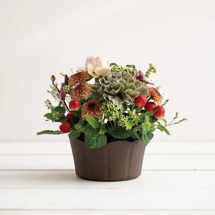 ヘッズ トレイ・カゴ 直径105(83)×H60mm ブラウン 10個 ウッディクラウドフラワーアレンジポット-S HEADS WDC-POBS