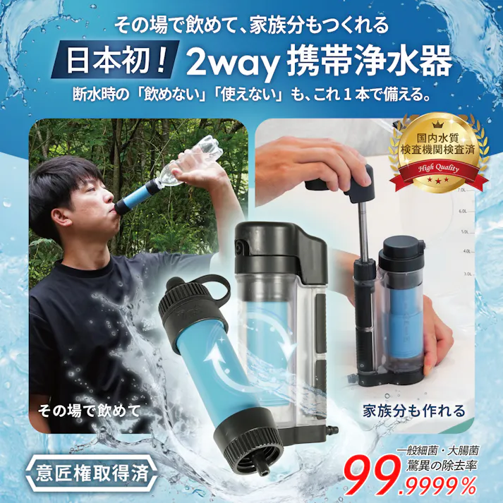 FUTURE FOX 携帯浄水器 災害用 浄水器 防災グッズ 8,000L 高性能ろ過 軽量70g コンパクト 収納ポーチ付属【国内水質検査機関検査済】