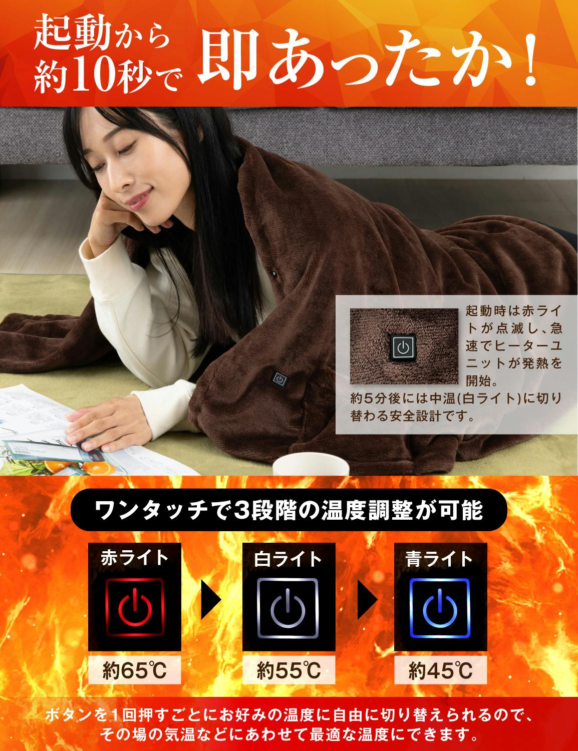 一瞬で暖かさを実感！】電気毛布 ひざ掛け USB ブランケット 電気毛布