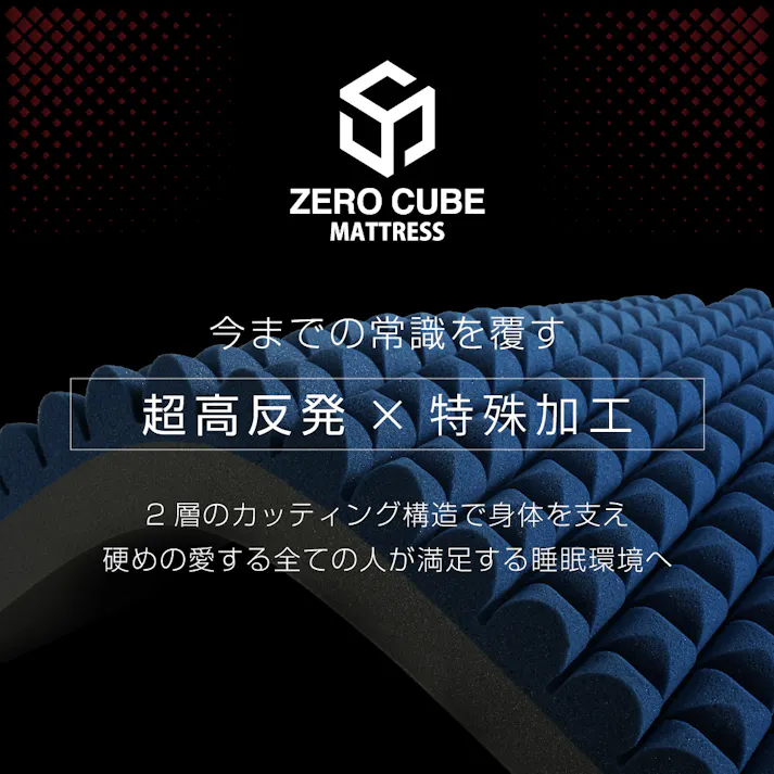 ゼロキューブ マットレス 【 高反発 250N 超硬質】10cm厚 硬め シングル 高密度 30D 折り畳み 3つ折り 高反発マットレス 体圧分散 身体の負担軽減 寝返りサポート 折りたたみ 敷き布団 (S/NAVY)