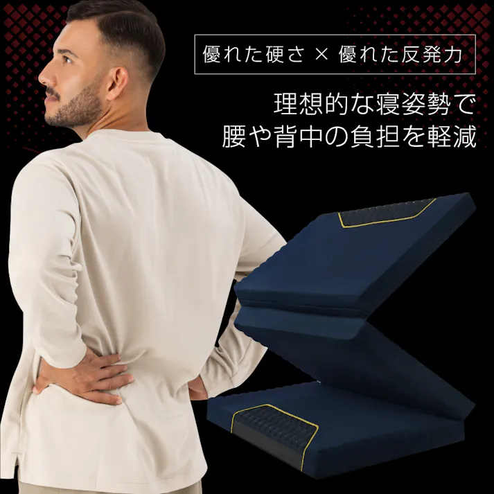 ゼロキューブ マットレス 【 高反発 250N 超硬質】10cm厚 硬め シングル 高密度 30D 折り畳み 3つ折り 高反発マットレス 体圧分散 身体の負担軽減 寝返りサポート 折りたたみ 敷き布団 (S/NAVY)