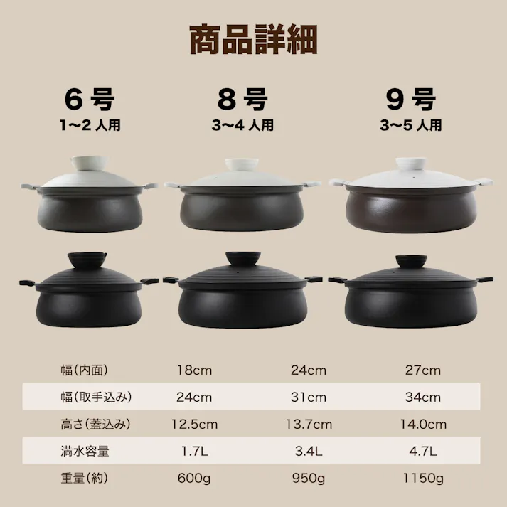 土鍋 【軽くて割れない土鍋風卓上鍋】 3∼4人用 ih対応 手入れ簡単セラミック加工 両手鍋 ガス火対応 軽量 おしゃれ 軽い ホワイト×ブラウン/8号