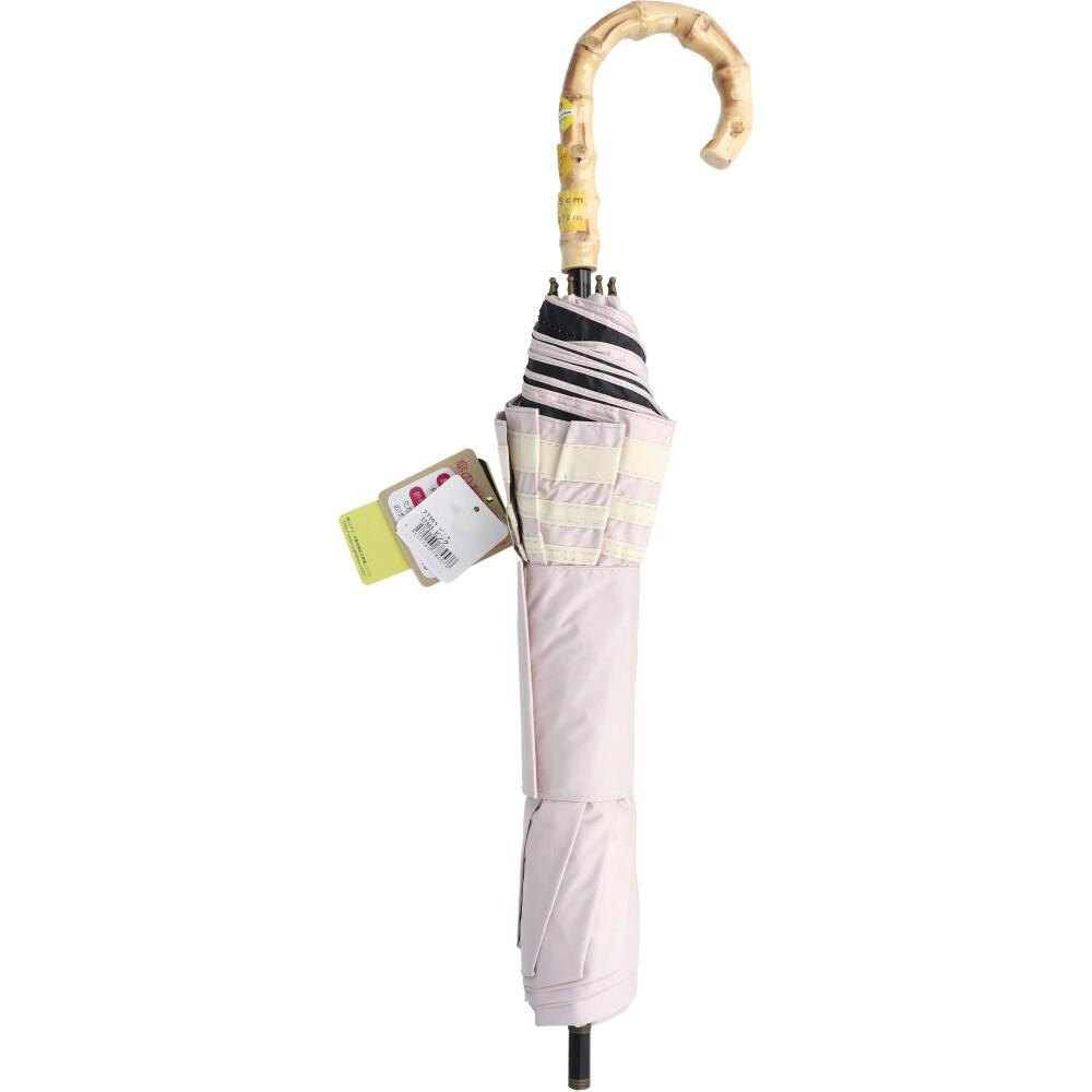 晴雨兼用ショートワイド傘 竹手元 裏黒コーティング マリンボーダー ピンク ×1点【送料込み】 ＃4571145784576