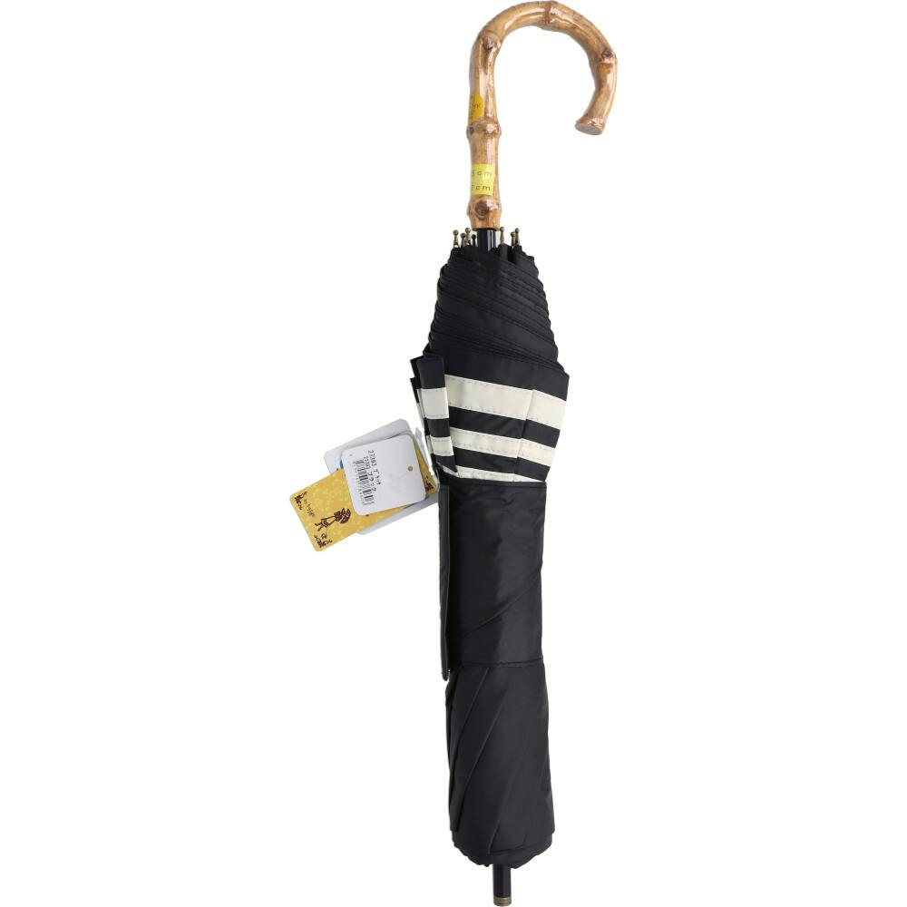 晴雨兼用ショートワイド傘 竹手元 裏黒コーティング マリンボーダー ブラック ×1点【送料込み】 ＃4571145784606