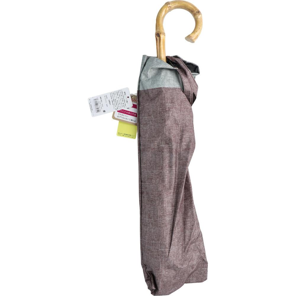 晴雨兼用ショートワイド傘 裏黒コーティング ダンガリー風切継プリント ブラウン×ライトグレー ×1点【送料込み】 ＃4571145784620