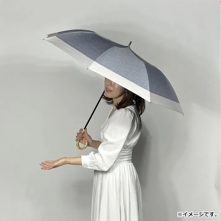 晴雨兼用ショートワイド傘 裏黒コーティング ダンガリー風切継プリント チャコール×LBR ×1点【送料込み】 #4571145784644