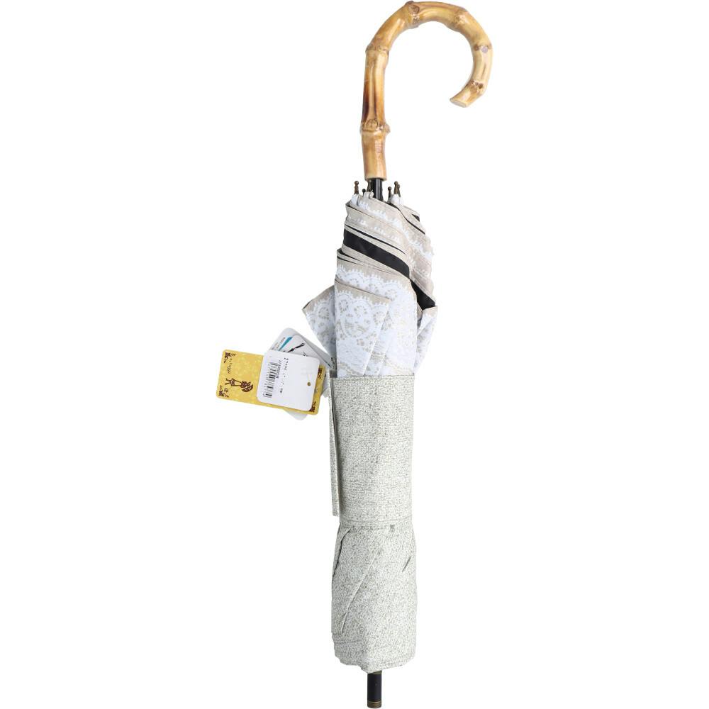 晴雨兼用ショートワイド傘 リネン風無地×リバーレースプリント ベージュ×オフホワイト ×1点【送料込み】 ＃4571145784774